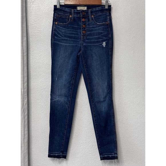 Madewell 10" High Rise Skinny Jeans Women's Size 26 Blue Button Fly Raw Hem - Picture 10 of 16